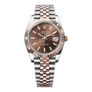 Rolex Datejust 41mm Everose Gold and Steel Chocolate Index Dial Fluted Bezel Jubilee Bracelet m126331-0002