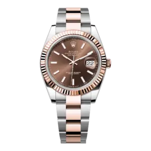 Fake Rolex Replica Watches Datejust 41 Rose Gold/Steel Chocolate Index Dial Fluted Bezel Oyster Bracelet 126331