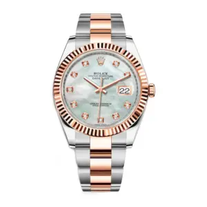 Fake Rolex Replica Watches Datejust 41 Rose Gold/Steel White Mother of Pearl Diamond Dial Fluted Bezel Oyster Bracelet 126331