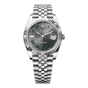 Super Clone Rolex Replica Datejust 41 White Gold/Steel "Wimbledon" Slate Roman Dial Fluted Bezel Jubilee Bracelet 126334