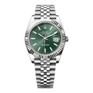 Rolex Datejust 41mm White Gold/Steel Mint Green Index Dial Fluted Bezel Jubilee Bracelet m126334-0028