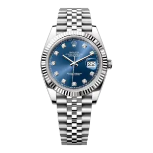 Fake Rolex Replica Watches Datejust 41 White Gold/Steel Blue Diamond Dial Fluted Bezel Jubilee Bracelet 126334