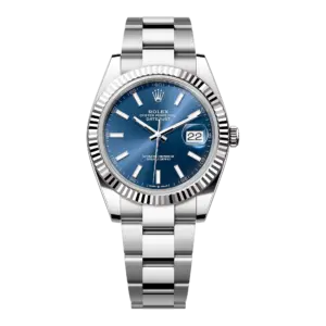 Fake Rolex Replica Watches Datejust 41 White Gold/Steel Blue Index Dial Fluted Bezel Oyster Bracelet 126334