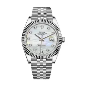 Rolex Datejust 41 White Gold/Steel White Mother of Pearl Diamond Dial Fluted Bezel Jubilee Bracelet 126334