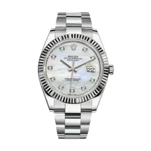 Fake Rolex Replica Watches Datejust 41 White Gold/Steel White Mother of Pearl Diamond Dial Fluted Bezel Oyster Bracelet 126334