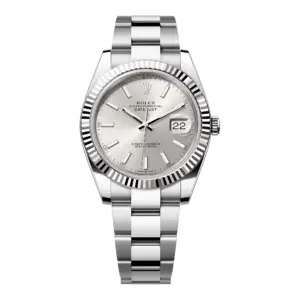 Fake Rolex Replica Watches Datejust 41 White Gold/Steel Silver Index Dial Fluted Bezel Oyster Bracelet 126334