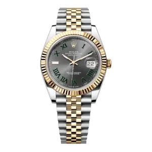 Super Clone Rolex Replica Datejust 41 Yellow Gold/Steel "Wimbledon" Slate Roman Dial Fluted Bezel Jubilee Bracelet 126333