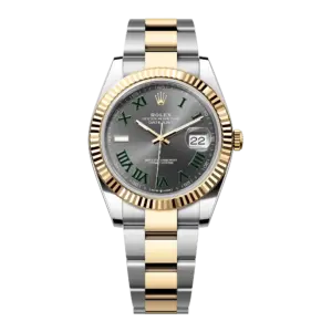 Super Clone Rolex Replica Rolex Datejust 41 Yellow Gold/Steel "Wimbledon" Slate Roman Dial Fluted Bezel Oyster Bracelet 126333