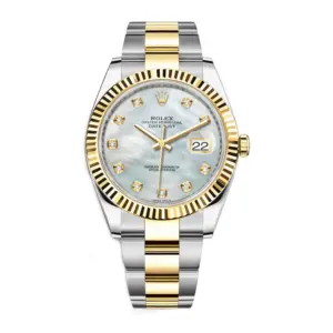 Rolex Datejust 41 Yellow Gold/Steel White Mother of Pearl Diamond Dial Fluted Bezel Oyster Bracelet 126333