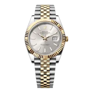 Super Clone Rolex Datejust 41 Yellow Gold/Steel Silver Index Dial Fluted Bezel Jubilee Bracelet 126333-ARF