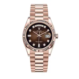 Replica Rolex Watch Day-Date 36 President Rose Gold Brown Ombre Diamond Dial Fluted Bezel M128235-0037