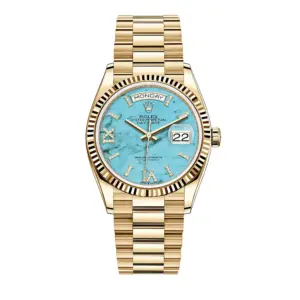 Replica Rolex Watch Day-Date 36 President Yellow Gold Turquoise "Tiffany" Diamond Dial 128238