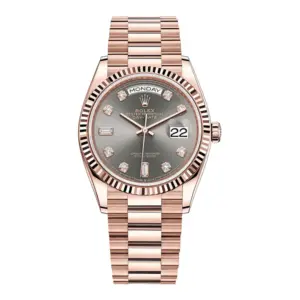 Fake Rolex Replica Watches Day-Date 36 President Rose Gold Slate Diamond Dial Fluted Bezel 128235