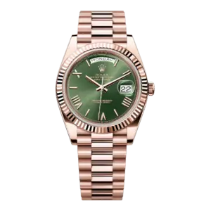 Replica Rolex Watch Day-Date 40 President Rose Gold Olive Green Roman Dial 228235