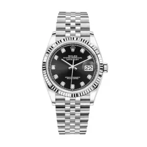 Fake Rolex Replica watches Oyster Perpertual 36mm Datejust White Gold/Steel Black Diamond Dial & Fluted Bezel Jubilee Bracelet 126234