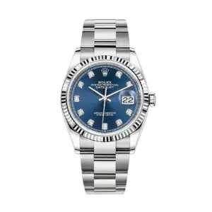 Fake Rolex Replica Watches Datejust 36 White Gold/Steel Blue Diamond Dial & Fluted Bezel Oyster Bracelet 126234