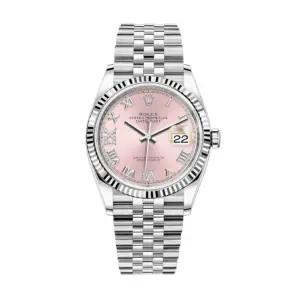 Fake Rolex Replica watches Datejust 36 White Gold/Steel Pink Roman & Diamond Dial & Fluted Bezel Jubilee Bracelet 126234