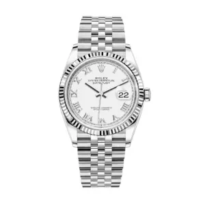 Fake Rolex Replica watches Oyster Perpertual 36mm Datejust White Gold/Steel White Roman Dial & Fluted Bezel Jubilee Bracelet 126234
