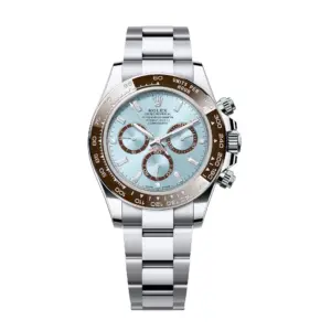 Fake Rolex Replica Watch Daytona Platinum Ice Blue 8 Baguette Diamond Dial Oyster Bracelet 126506-0002 APS