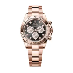 Fake Rolex Replica Watches Daytona Rose Gold Bright Black/Sundust Diamond Dial Oyster Bracelet m126505-0002