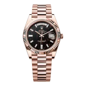 Fake Rolex Replica Watches Day-Date 40 President Rose Gold Eisenkiesel Baguette Diamond Dial m228235-0045
