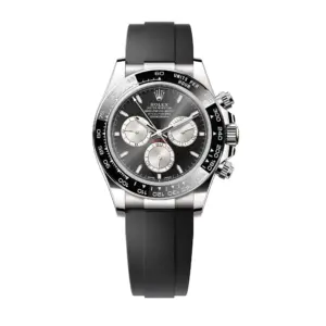 Fake Rolex Replica watches White Gold Bright Black Dial Oysterflex Rubber Bracelet Daytona m126519ln-0002