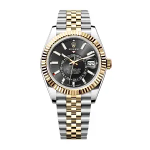 Fake Rolex Replica Watches Rolex Sky-Dweller Yellow Gold/Steel Bright Black Index Dial Jubilee Bracelet 336933