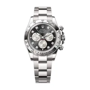 Fake Rolex Replica Watches White Gold Bright Black/Steel Diamond Dial Oyster Bracelet Daytona m126509-0002