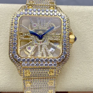 iced out watch santos de cartier large steel skeleton dial wsxc1735869342077 0