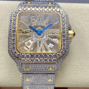 iced out watch santos de cartier large steel skeleton dial wsxc1735869376936 0