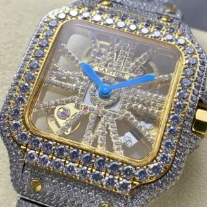 iced out watch santos de cartier large steel skeleton dial wsxc1735869376936 2
