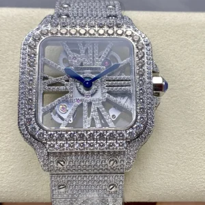 iced out watch santos de cartier large steel skeleton dial wsxc1735869387417 0