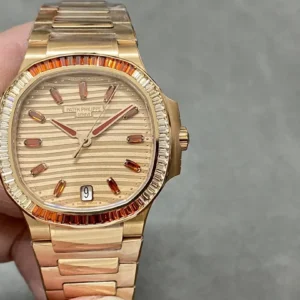 patek philippe replica nautilus ladies rose gold gemset bezel 7118 1300r 001 wsxc1736624131320 0